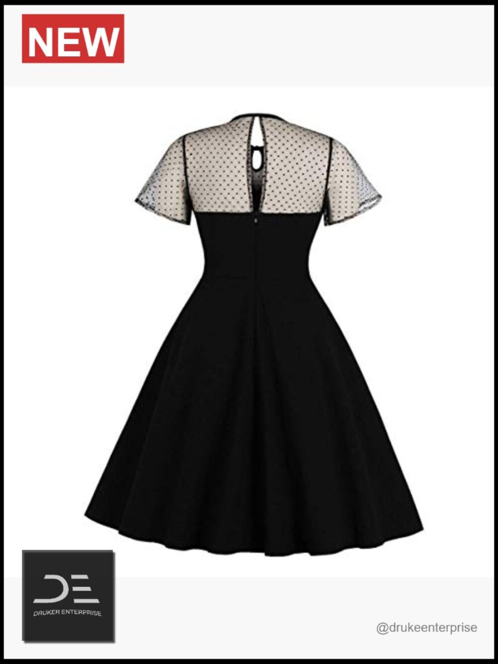 Vintage 1950s Polka Dot A-Line Cocktail Dress with Lace Up Back - Picture 2 of 7